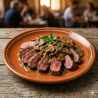 Tagliata di manzo ai funghi porcini