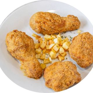Jamoncitos de Pollo (4 unidades) Estilo Kentucky con Acompañamiento a Elegir