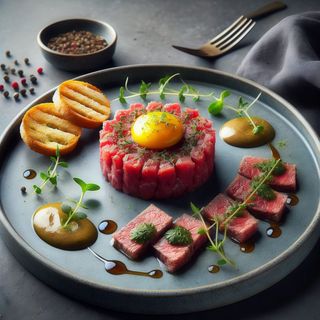 STEAK TARTAR CON YEMA Y PAN TOSTADO