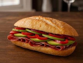 Bocadillo de jamón serrano con aguacate y pimiento