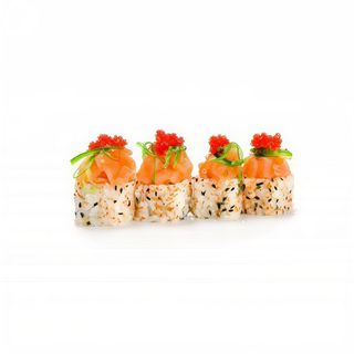 Roll de tartar salmón, yuzu, wakame y tobiko rojo (4 uds.)