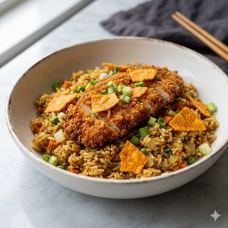 Arroz Frito Con Pollo Rebozado Y Curry