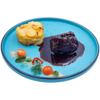 Muşchi vită cu sos miere și oțet balsamic, cartofi gratinați