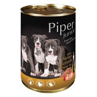 Conserva caini, Junior, Piper, Stomac de pui/Orez brun, 400g