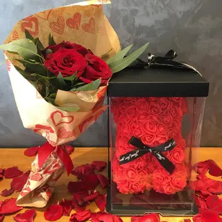 Bouquet Avec Son Nounours Rouge