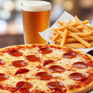 Menù pizza con birra e patatine 