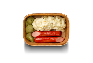 Пюре з класичною сосискою та огірком