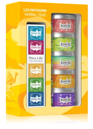 Kusmi Tea - Les Infusions bio - Sortido de 5 caixas metálicas + pinça de chá - 100 g