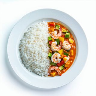Arroz con gambas en salsa curry