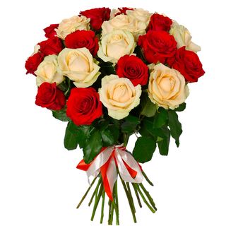 Букет "21 червона і кремова троянда" 