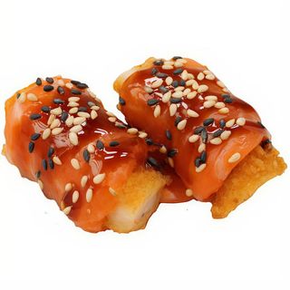 123. Rollet De Salmó Amb Llagostí Arrebossat I Salsa Anguila (2 Uds.)