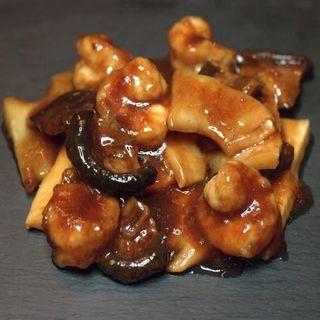 Gambas con Bamb y Setas