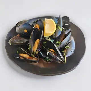 Черни миди с масло, девисил и чесън (600г)