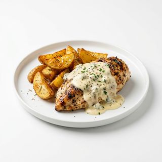Piept de pui cu sos gorgonzola și cartofi