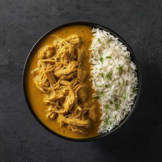 Arroz con Curry y Pollo Mechado