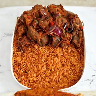 Jekoyo Jollof Rice +  Beef + Ponmo