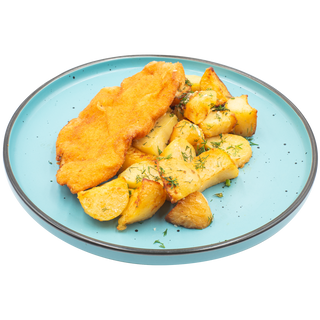 Şniţel de pui cu cartofi aurii 150/200 gr