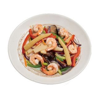 Wok de langostino con verdura al wok