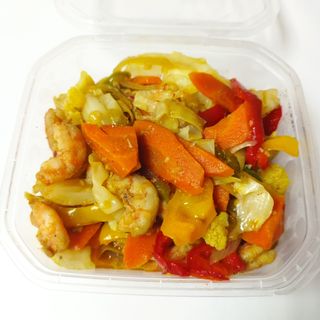Wok de verduras con langostinos 