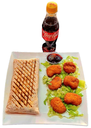 1 Tacos 2 Viandes + 6 nuggets ou 6 bâtonnets de poulet + Coca 25cl