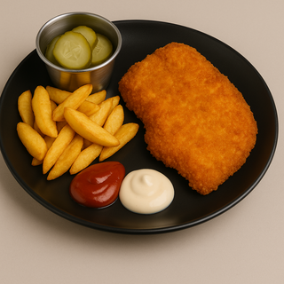 Cotlet de porc pane cu garnitura 600g + bautura  la alegere