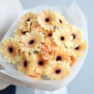 Bukiet z brzoskwiniowych Gerberów i goździków