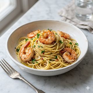 Spaghetti aglio e olio con gambas