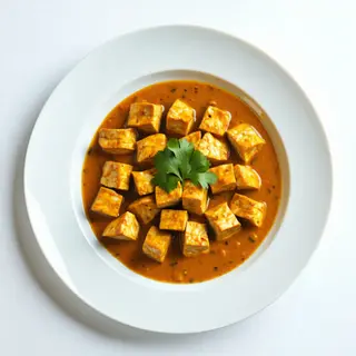 Dados de pollo al curry japonés y hierbas frescas