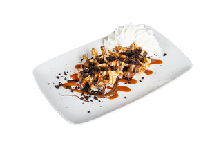 Gofre 14:Nutella, crumble de Oreo, topping de caramel