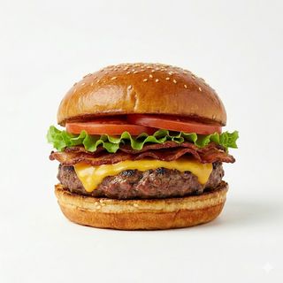 Hamburguesa con doble de bacon, queso y huevo frito