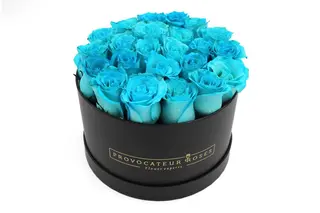 Caja redonda de 20cm,  con 10/12 rosas Aquamarine