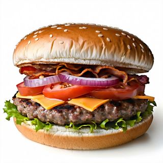 Cheesebacon burger servito con patatine fritte