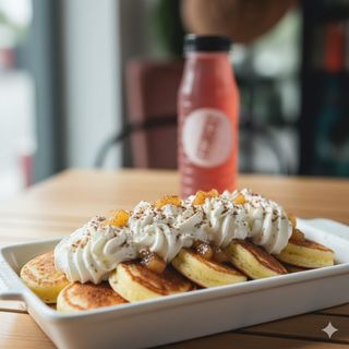 Bubble Waffle jabuka, cimet, vanila krem, šlag + Domaći sok Malina