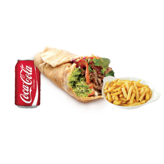Shawarma de ternera con patatas y refresco