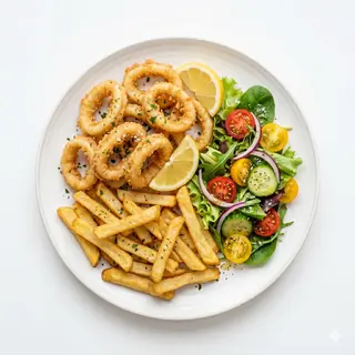 Calamares A La Romana Con Patatas Y Ensalada