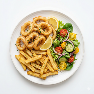 Calamares A La Romana Con Patatas Y Ensalada