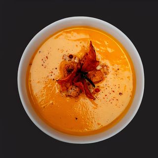 Supa crema de cartofi dulci & tarhon cu crutoane & nuci