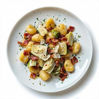 Gnocchi carciofi, guanciale e pecorino