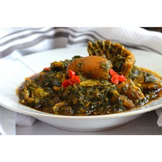 Afang with Egusi, Fufu/Eba and Beef