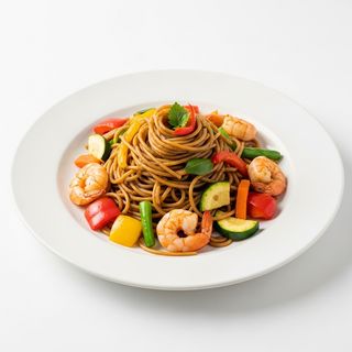 195. Spaghetti di soia con gamberi