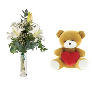 DOS VARAS DE LILIUM CON OSO DE PELUCHE
