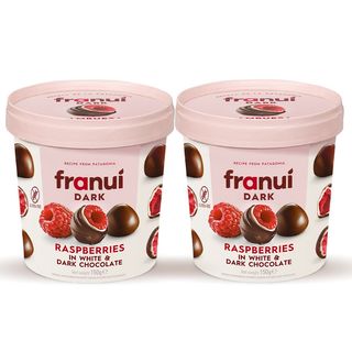 2x ფრანუი: ჟოლო ამოვლებული შავ და თეთრ შოკოლადში; 150 გრამი