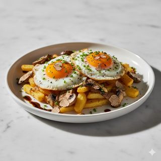 Huevos Rotos Trufado Con Champiñones