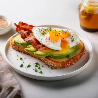 Tostada con bacon, aguacate y huevo