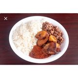 White Rice, Beans, Dodo and Fried Fish