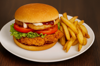 Crispy Ckicken Burger cu cartofi prajiti 500g + bautura