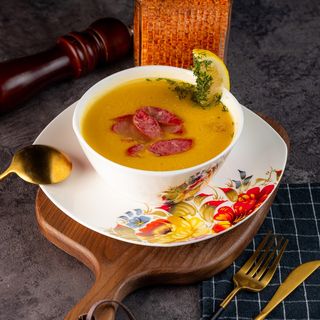 Суп Чечевичный с охотничьими колбасками 