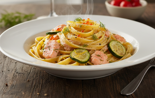 Tagliatelle cu somon si dovlecel