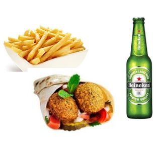 Menu piadina falafel con birra e patatine fritte