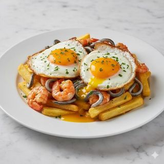 Huevos Rotos Con Gambas Y Gulas